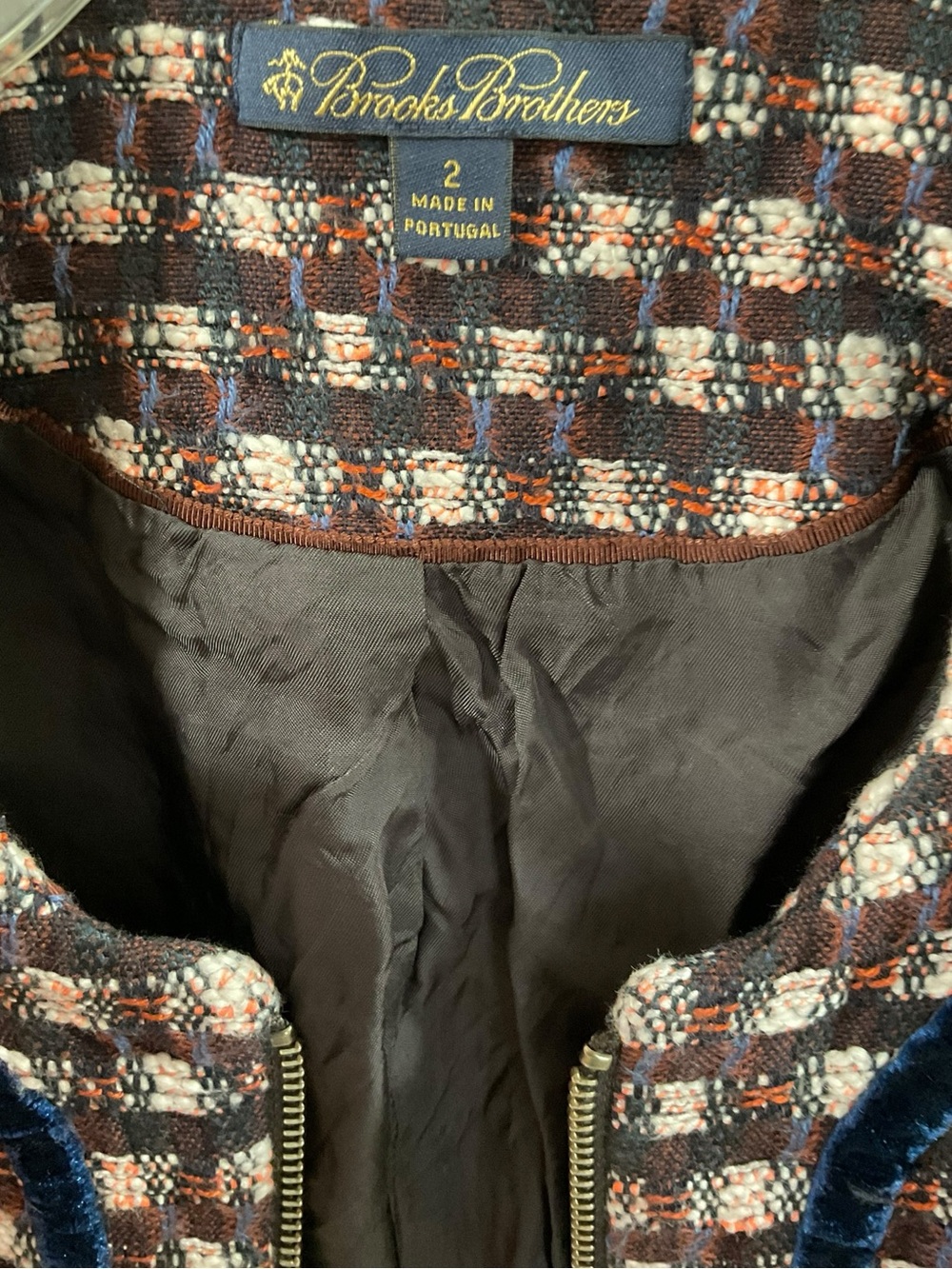 Brooks Brothers Navy and Brown Tweed Cropped Blazer - Picture 15 of 16